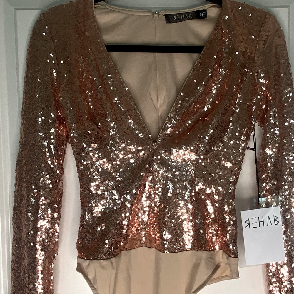 Women’s size M Nasty Gal Rose Gold Sequins Bodysuit